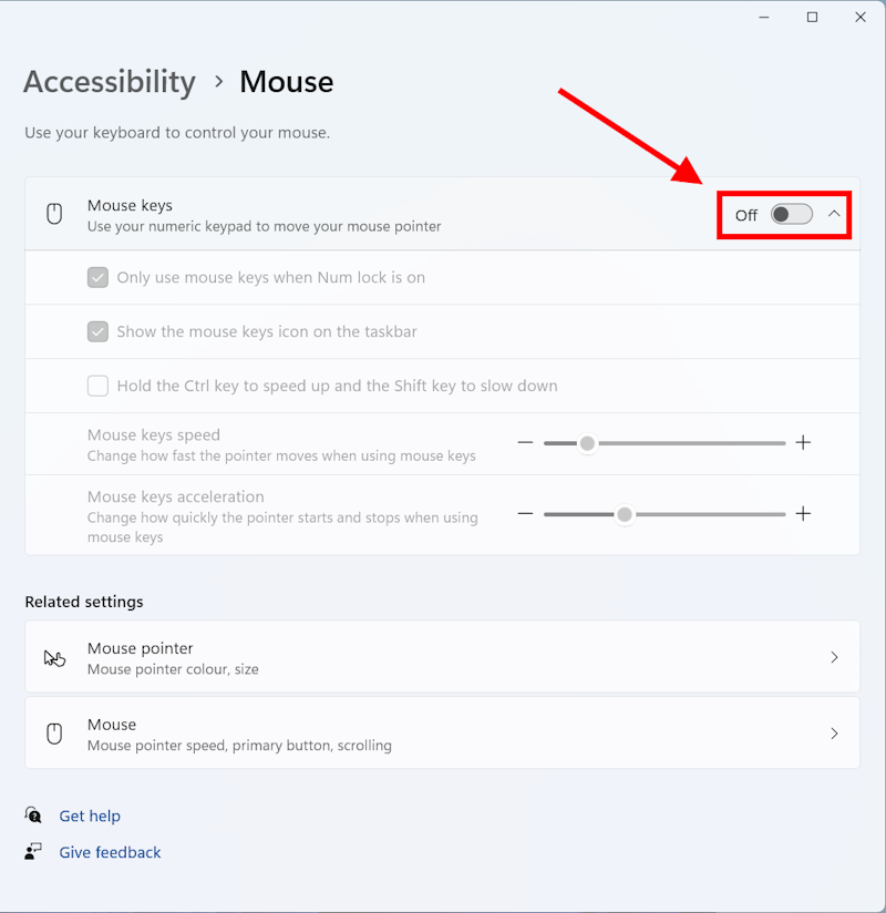 Click the toggle switch for Mouse Keys